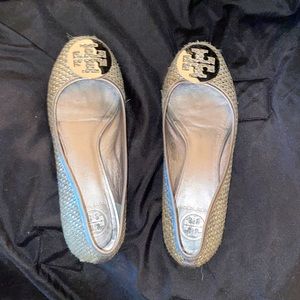 Tory Burch Silver Straw Reva Ballet Flats